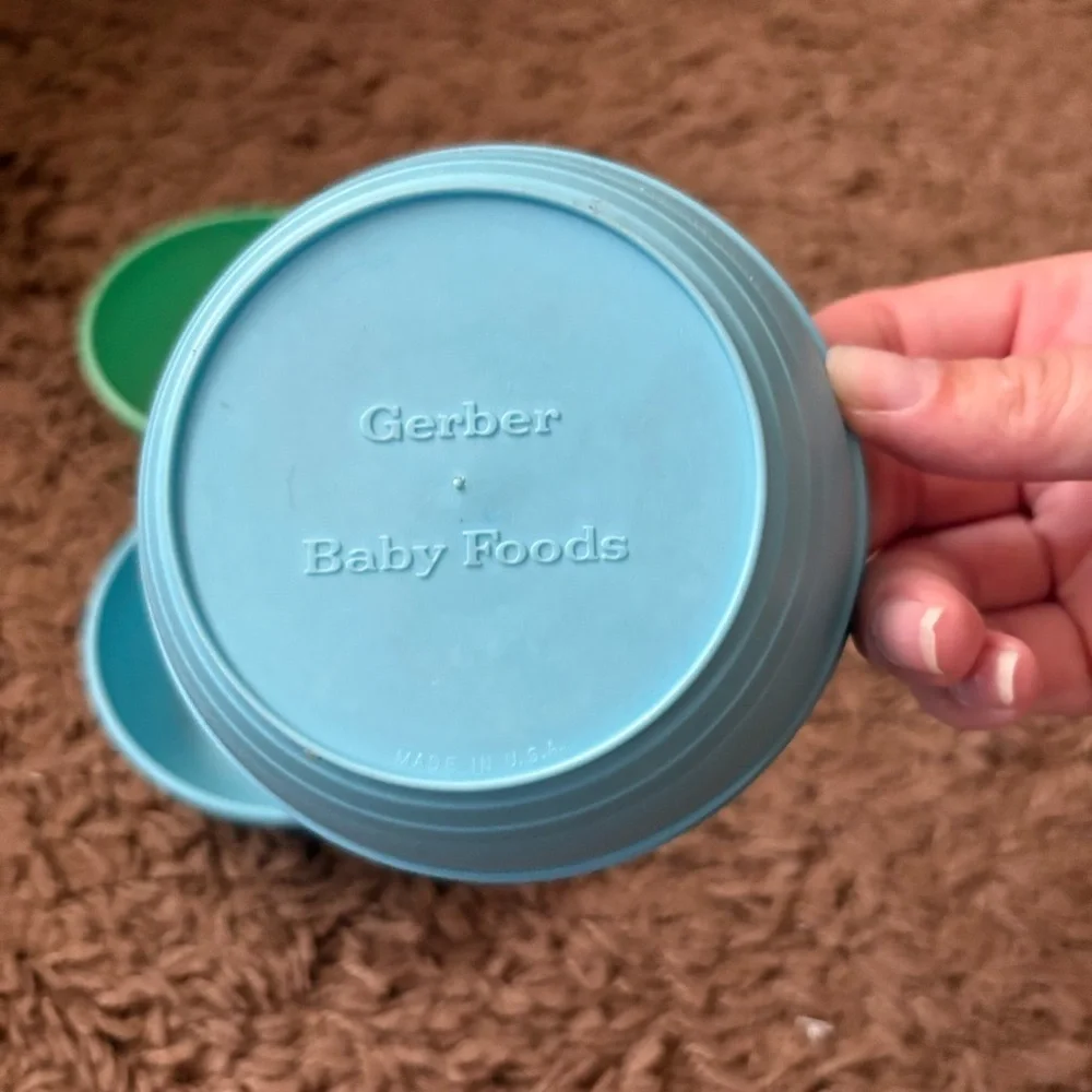 Vintage Gerber Baby Food Blue Green Plastic Bowl Bundle Lot